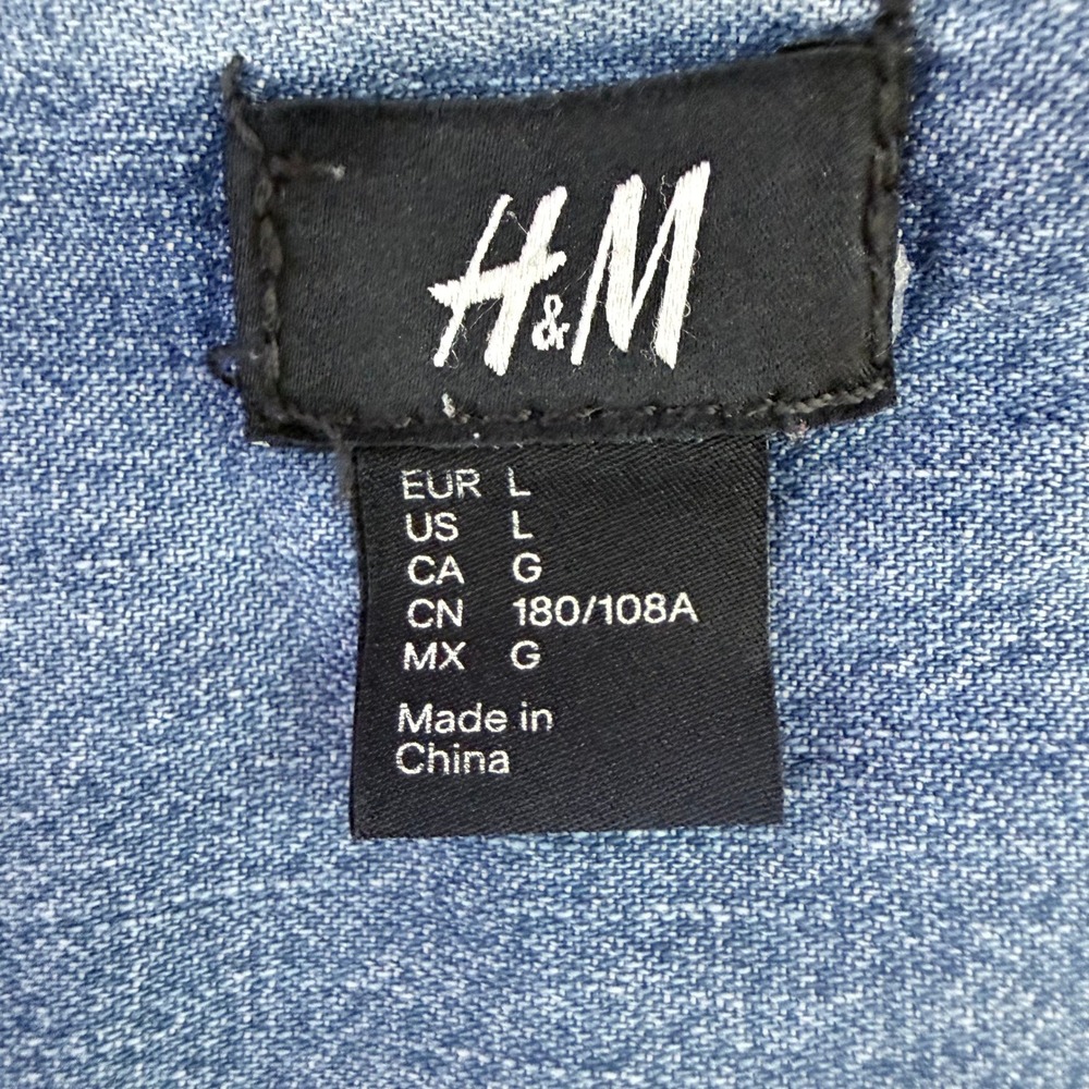 H&M Denim Shirt Mens Large Light Wash Western Snap Front Cowboy Americana Rugged - Picture 5 of 12
